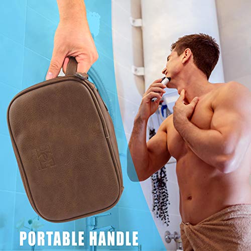 HiCollections - Neceser colgante para hombre, 3 compartimentos grandes, impermeable, de piel sintética, bolsa de lavado, kit organizador de viaje con 4 botellas