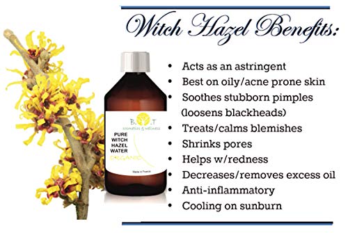 Hidrolato Agua Floral Puro de Hamamelis Olmo Escocés Ecológico Hidrosol ORGÁNICO Hidratante (250 ml) agua micelar, limpiador facial, piel grasa Witch hazel, rostro, spray corporal, cabello, ambiente