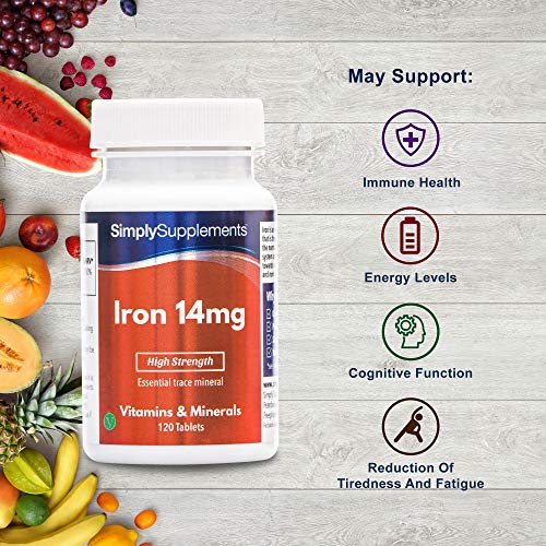 Hierro 14mg - ¡Bote para 4 meses! - Apto para veganos - 120 Comprimidos - SimplySupplements