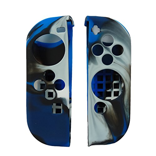 Hikfly Gel de Silicona Agarre Antideslizante Kits de Protección Carcasas Cubrir Piel para Nintendo Switch Consolas y Joy-Con Controlador Con 8pcs Gel de Silicona Empuñaduras Gorras (Azul Camuflaje)