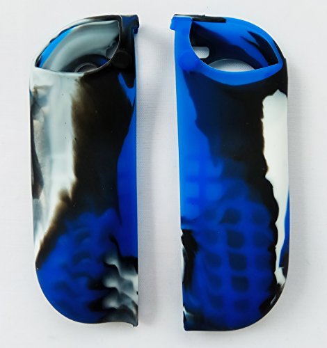 Hikfly Gel de Silicona Agarre Antideslizante Kits de Protección Carcasas Cubrir Piel para Nintendo Switch Consolas y Joy-Con Controlador Con 8pcs Gel de Silicona Empuñaduras Gorras (Azul Camuflaje)