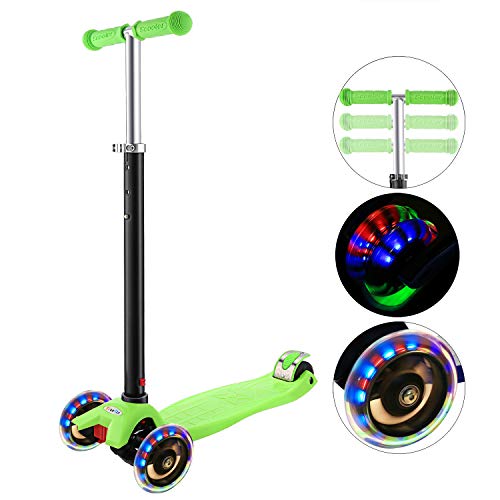 Hikole Patinete Infantil 3 Ruedas, Niños de Altura Ajustable Scooter para Niños y Niñas 3-12, luz LED Intermitente Ruedas de PU (Almacén Europeo)