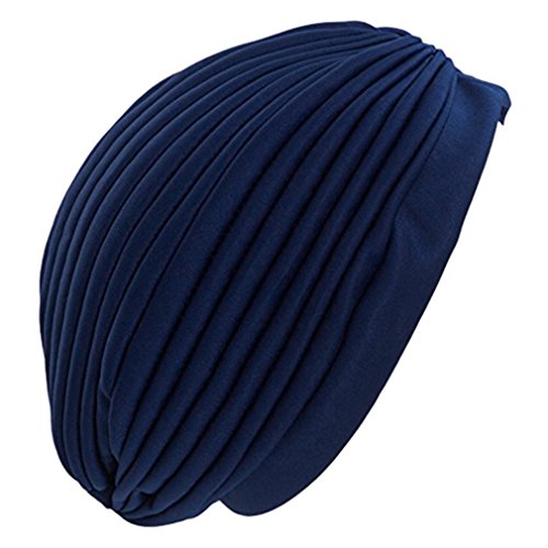 hikong - 2 paños musulmanes para mujer, turbante indio, turbante para la cabeza, para la pérdida de cabello o quimioterapia, talla única Negro y azul oscuro. Talla única