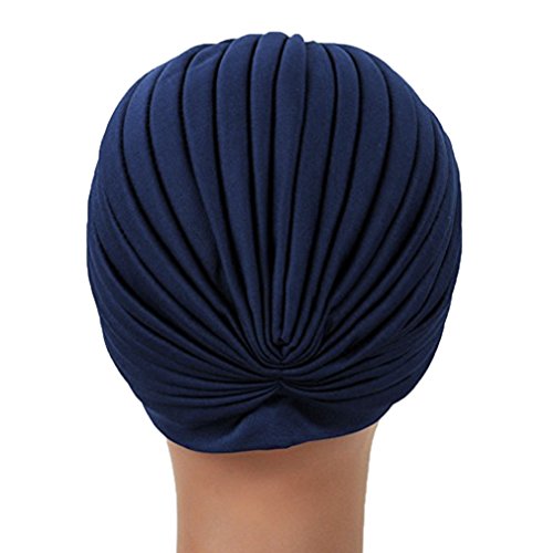 hikong - 2 paños musulmanes para mujer, turbante indio, turbante para la cabeza, para la pérdida de cabello o quimioterapia, talla única Negro y azul oscuro. Talla única
