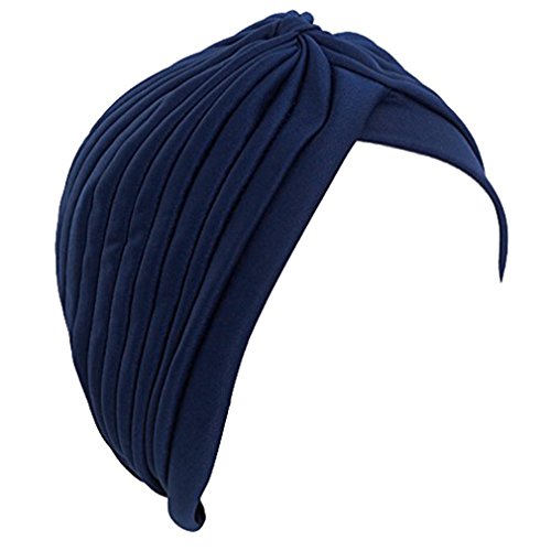 hikong - 2 paños musulmanes para mujer, turbante indio, turbante para la cabeza, para la pérdida de cabello o quimioterapia, talla única Negro y azul oscuro. Talla única