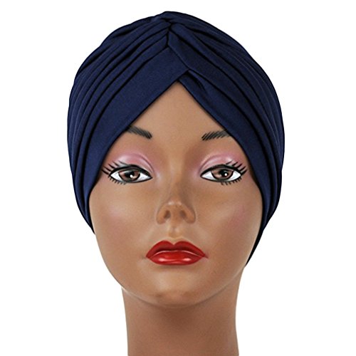 hikong - 2 paños musulmanes para mujer, turbante indio, turbante para la cabeza, para la pérdida de cabello o quimioterapia, talla única Negro y azul oscuro. Talla única