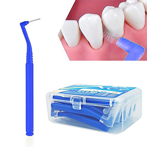 Hilai 1 Caja de Cepillo Interdental Cepillo de Cepillo de Dientes Herramienta Dental Ortodoncia Oral Care Angular Cepillo de Limpieza Para Boca y Encías Sanas(1.0-1.2mm, Azul)