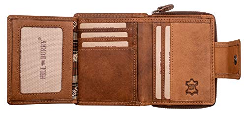 Hill Burry Cartera de Cuero para Mujer | Billetera - Monedero de Cuero Genuino con Aspecto Vintage | Mujeres - Hombre | Compacto - Pequeño - Minimalista (marrón)