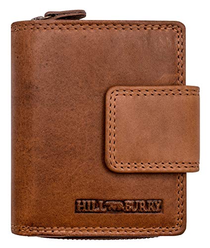 Hill Burry Cartera de Cuero para Mujer | Billetera - Monedero de Cuero Genuino con Aspecto Vintage | Mujeres - Hombre | Compacto - Pequeño - Minimalista (marrón)