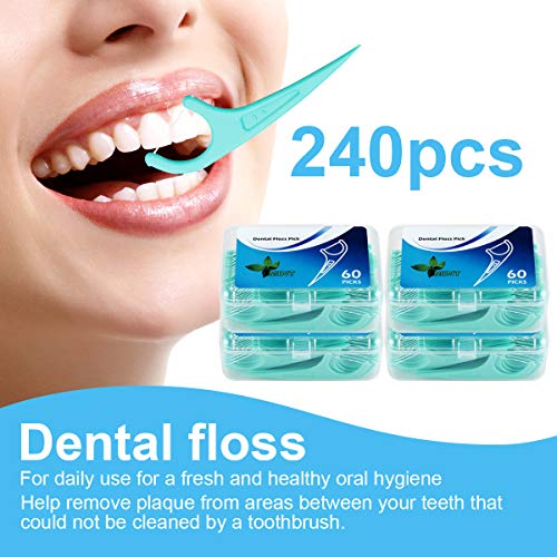 Hilo Dental 180 Piezas, Palillos de Hilo Dental Plástico, Hilo Dental Menta Frasca para Interdental Oral limpieza - Floss sticks - 60 / Paquete