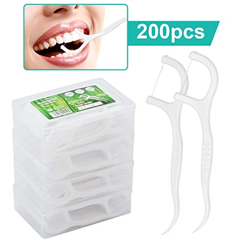 Hilo dental - 200 unidades de hilo dental con soporte para palillo, alambre de dientes/cuidado dental interdental con diseño en forma de Y, palillos de dientes desmontables