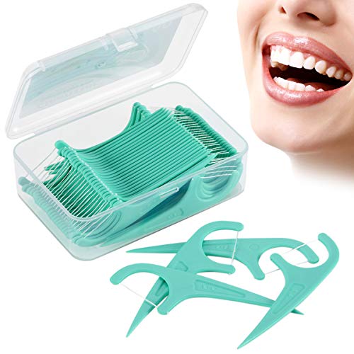 Hilo dental 300 Piezas, Palillos de hilo dental Plástico, hilo dental menta frasca para interdental oral limpieza - Floss sticks - 60 / paquete