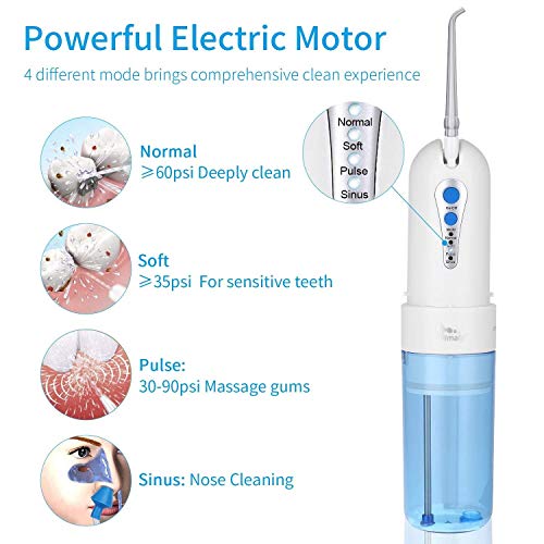 Himaly Irrigador Bucal Portátil 200ml Irrigador Dental Profesional IPX7 Water Flosser con Tanque de Agua Irrigador Bucal Oral Impermeable para Limpieza y Cuidados Dental (Normal 200ml)