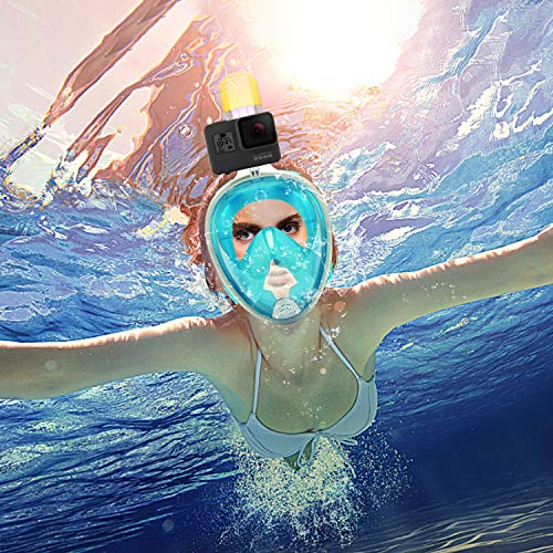 HINATAA Máscara de Buceo, 180°Panorámica Máscara de Snorkel de Cara, Anti-vaho Anti-Fuga,con Tapones con Tapones para los oídos Impermeables,GoPro Mount Easy Breathe para Adultos,Niños (Verde, S/M)