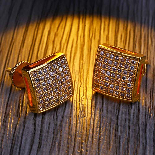 Hip-Hop - Pendientes Cuadrados chapados en Oro para Hombre y Mujer, joyería de Cristal y joyería de Regalo de cumpleaños (Oro, Plata), Dorado, Size