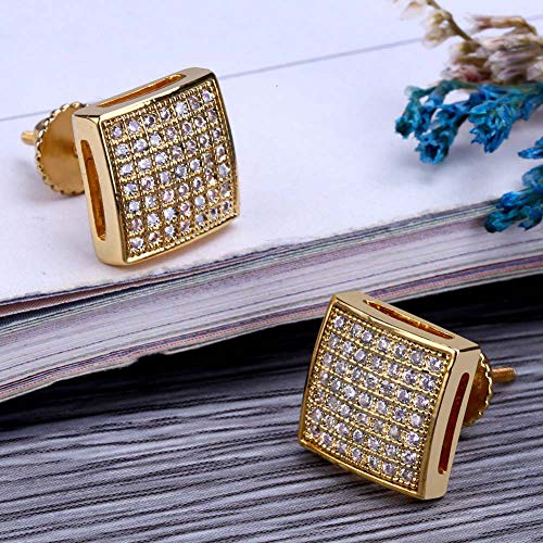 Hip-Hop - Pendientes Cuadrados chapados en Oro para Hombre y Mujer, joyería de Cristal y joyería de Regalo de cumpleaños (Oro, Plata), Dorado, Size