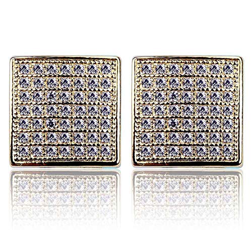 Hip-Hop - Pendientes Cuadrados chapados en Oro para Hombre y Mujer, joyería de Cristal y joyería de Regalo de cumpleaños (Oro, Plata), Dorado, Size