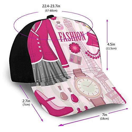 Hip Hop Sun Hat Baseball Cap,Fashion Theme In Paris with Outfits Dress Watch Purse Perfume Parisienne Landmark,For Men&Women
