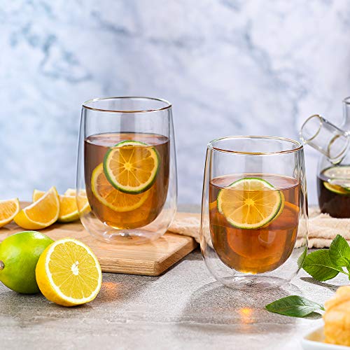 hirmit Tazas de Vidrio de Doble Pared 350ml Taza de café de Vidrio térmico Resistente al Calor con asa Juego de 2 (Vaso-2)