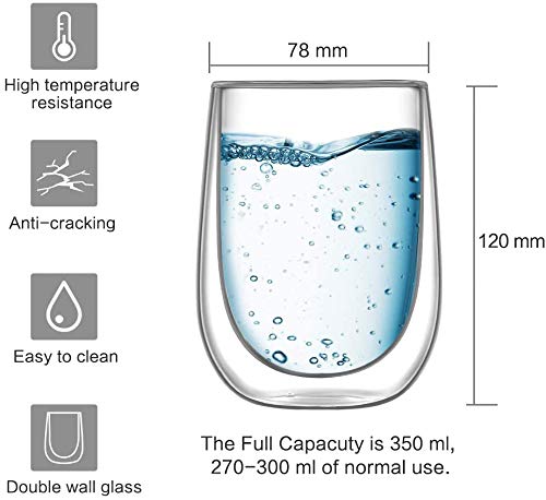 hirmit Tazas de Vidrio de Doble Pared 350ml Taza de café de Vidrio térmico Resistente al Calor con asa Juego de 2 (Vaso-2)