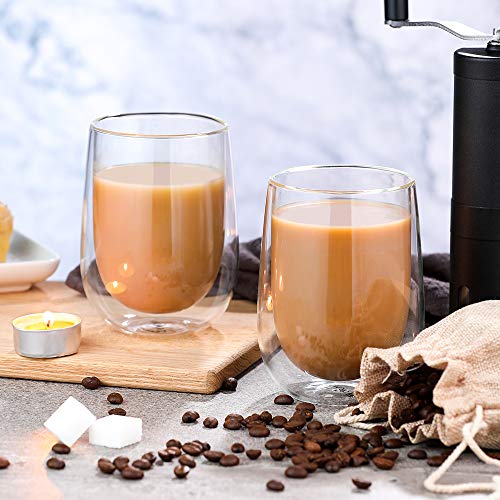 hirmit Tazas de Vidrio de Doble Pared 350ml Taza de café de Vidrio térmico Resistente al Calor con asa Juego de 2 (Vaso-2)
