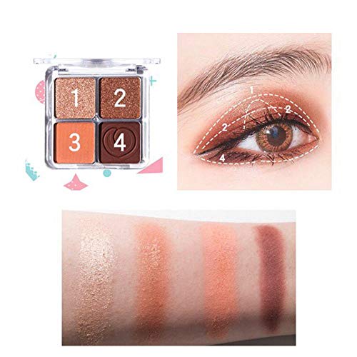 HIROCK Sombra de ojos de 4 colores sombra de ojos con brillo de perlas maquillaje de ojos natural paleta de sombra de ojos de color tierra impermeable (02#)