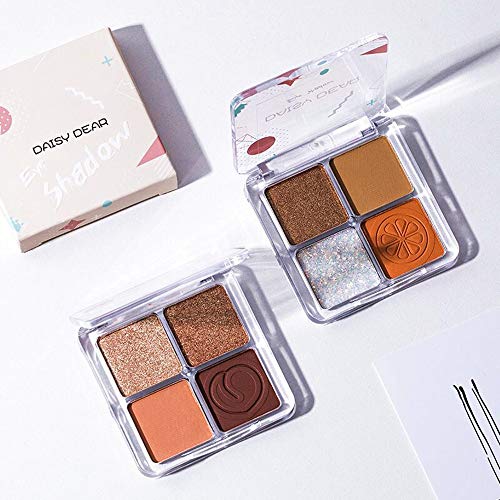 HIROCK Sombra de ojos de 4 colores sombra de ojos con brillo de perlas maquillaje de ojos natural paleta de sombra de ojos de color tierra impermeable (02#)