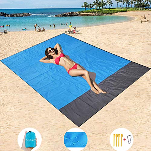 HISAYSY Alfombra de Playa, 210 x 200 cm XXL Manta de Picnic de Bolsillo Impermeable Extra Grande, a Prueba de Arena & Lavable con 4 Estacas