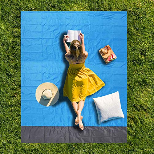 HISAYSY Alfombra de Playa, 210 x 200 cm XXL Manta de Picnic de Bolsillo Impermeable Extra Grande, a Prueba de Arena & Lavable con 4 Estacas