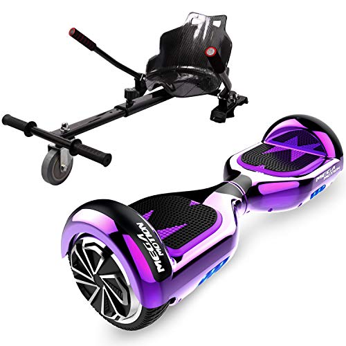 HITWAY 6.5” Patinete Eléctrico con Silla, Hoverboards Bluetooth, Scooter Eléctrico Asiento kart, Self Balancing Scooter Potente Motor con Indicador LED, Regalo para Niños
