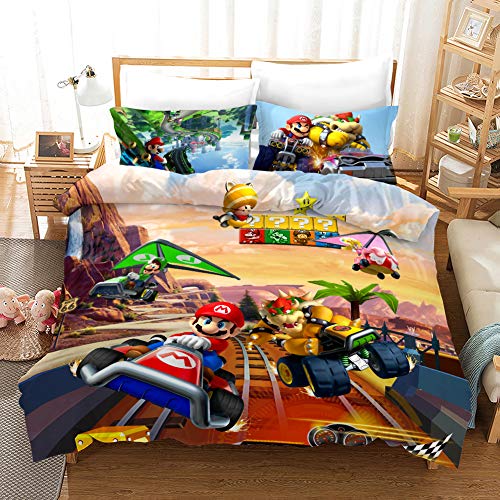 HLSM 3D Super Mario Bros Juego de ropa de cama edredón King Queen Size Funda de edredón Set de microfibra regalo para adolescentes niñas (C6,135 x 200 cm)