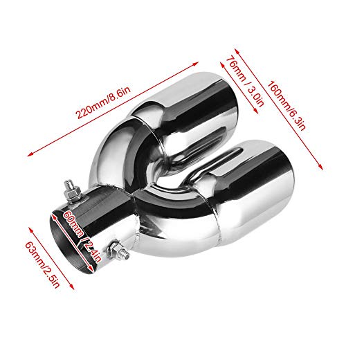 Hlyjoon Tubo de Silenciador de Escape Tubos de Cola de Escape Doble Para Automóvil Puntas de Silenciador de Acero Inoxidable Entrada 60 Mm 2.4 Pulgadas Punta de Escape del Silenciador Trasero Automáti