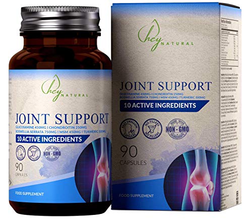 HN Suplemento para Articulaciones 90 Capsulas | 10 Ingredientes que Incluyen Glucosamina y Condroitina, MSM, Boswellia, Zinc, Acido Hialuronico y Curmuma en Capsulas | Alta Potencia, Sin Rellenos
