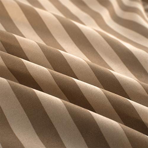 HNHDDZ Ropa de Cama Conjunto de 3 Piezas Estilo Simple Patrón de Rayas Funda nórdica 220x240 cm y Funda de Almohada 48x74 cm con Cremallera Poliéster (Marrón Claro)