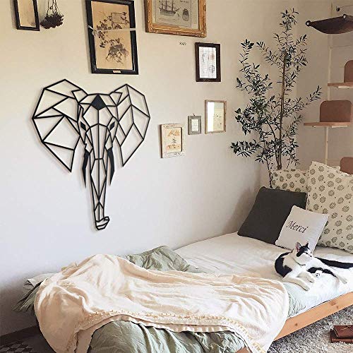 Hoagard Elephant Metal Wall Art - Decoración geométrica para pared - Elefante - Metal - 45 x 52 cm
