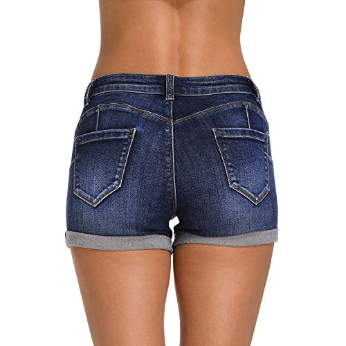 Hocaies Mujer Pantalón Corto Vaquero con Dibujo y Bordado Pantalones Vaqueros con Bolsillos (ES 38 (27W), 03 Azul Oscuro)