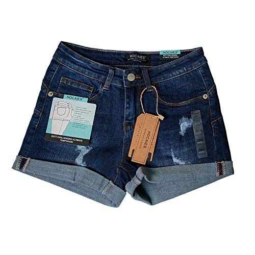 Hocaies Mujer Pantalón Corto Vaquero con Dibujo y Bordado Pantalones Vaqueros con Bolsillos (ES 38 (27W), 03 Azul Oscuro)