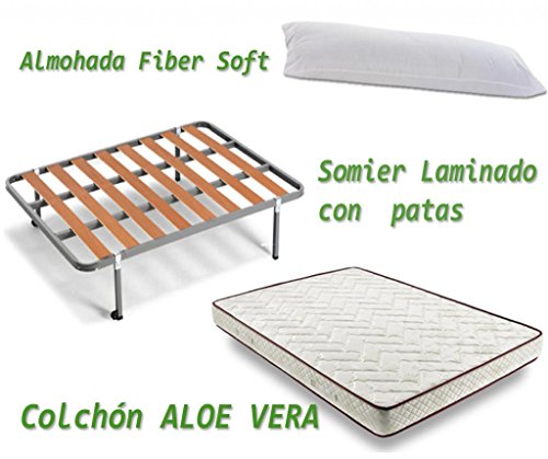 HOGAR24 - Aloe Vera + somier Basic + Almohada Fibra Fibra, Medidas 105x190