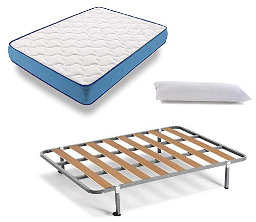 HOGAR24 Cama Completa - Colchón Viscoelástico Viscorelax Reversible + Somier Basic + 4 Patas, Regalo Almohada Fibersoft, 135x190cm