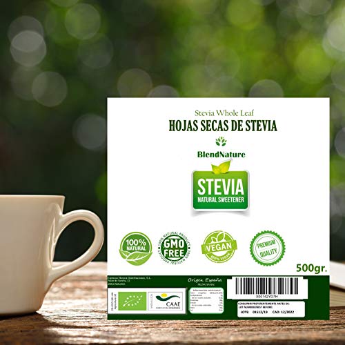 Hojas de Stevia Natural 100% Pura Ecologica y Organica Seleccionada de Calidad Premium 500 Gr.