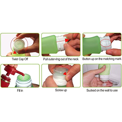 HoJoor Botellas de Viaje de Silicona, FDA Certified 100% BPA Gratis Recipientes rellenables portátiles a Prueba de Fugas para champú, Acondicionador,Loción, artículos de tocador(4 Unidades) -37ml