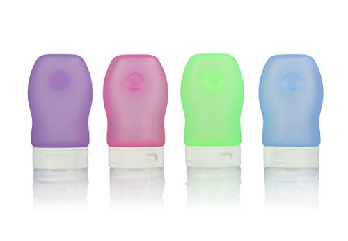 HoJoor Botellas de Viaje de Silicona, FDA Certified 100% BPA Gratis Recipientes rellenables portátiles a Prueba de Fugas para champú, Acondicionador,Loción, artículos de tocador(4 Unidades) -37ml