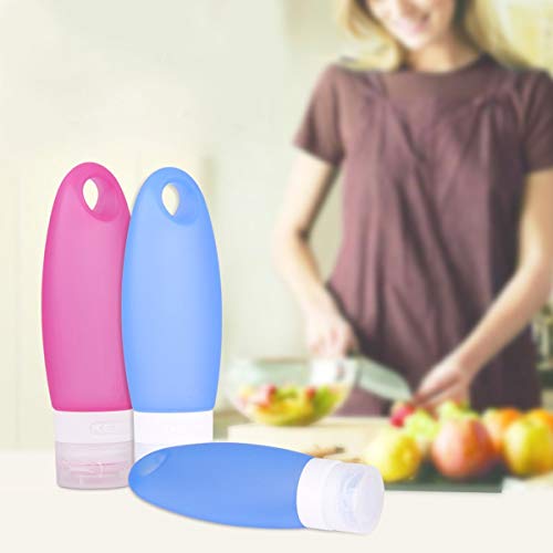 HoJoor Botellas de Viaje de Silicona, FDA Certified 100% BPA Gratis Recipientes rellenables portátiles a Prueba de Fugas para champú, Acondicionador,Loción, artículos de tocador(4 Unidades) -98ml