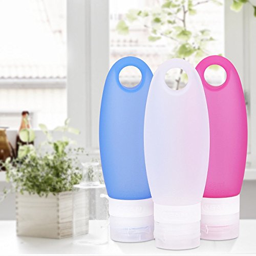 HoJoor Botellas de Viaje de Silicona, FDA Certified 100% BPA Gratis Recipientes rellenables portátiles a Prueba de Fugas para champú, Acondicionador,Loción, artículos de tocador(4 Unidades) -98ml