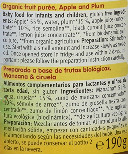 Holle Potito de Manzana y Ciruela (+6 meses) - Paquete de 6 x 190 gr - Total: 1140 gr