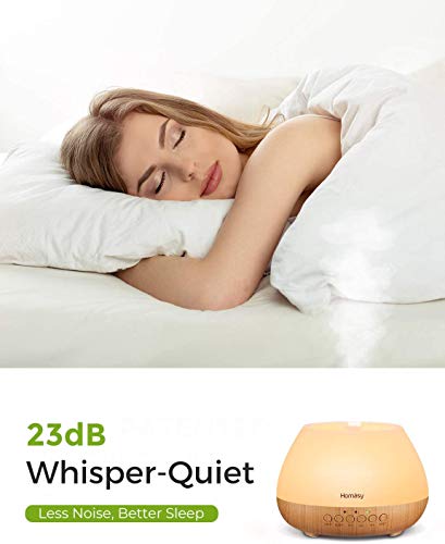 Homasy 500ml Difusor de Aromas, Difusor Aromaterapia con Luz Nocturna de 8 Colores, 21dB Humidificador Difusor Aceites Esenciales Ultrasónico, Humidificador Bebés con Fragante sin BPA, Amarillo