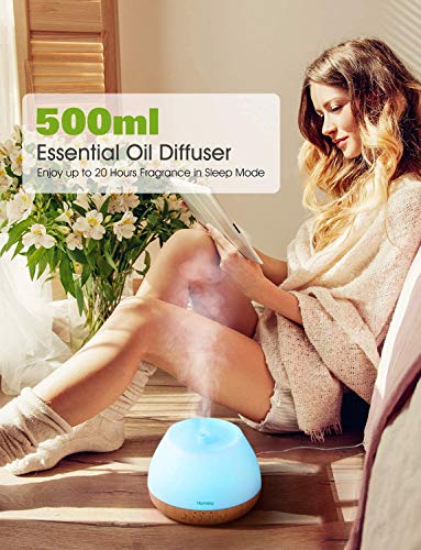 Homasy 500ml Difusor de Aromas, Difusor Aromaterapia con Luz Nocturna de 8 Colores, 21dB Humidificador Difusor Aceites Esenciales Ultrasónico, Humidificador Bebés con Fragante sin BPA, Amarillo