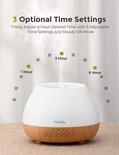 Homasy 500ml Difusor de Aromas, Difusor Aromaterapia con Luz Nocturna de 8 Colores, 21dB Humidificador Difusor Aceites Esenciales Ultrasónico, Humidificador Bebés con Fragante sin BPA, Amarillo