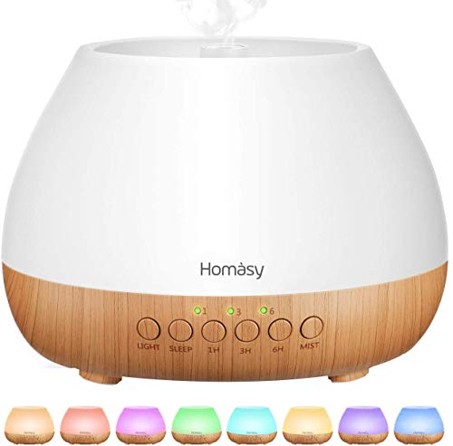 Homasy 500ml Difusor de Aromas, Difusor Aromaterapia con Luz Nocturna de 8 Colores, 21dB Humidificador Difusor Aceites Esenciales Ultrasónico, Humidificador Bebés con Fragante sin BPA, Amarillo