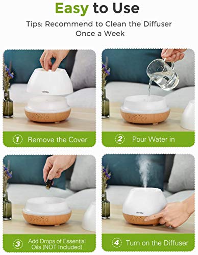 Homasy 500ml Difusor de Aromas, Difusor Aromaterapia con Luz Nocturna de 8 Colores, 21dB Humidificador Difusor Aceites Esenciales Ultrasónico, Humidificador Bebés con Fragante sin BPA, Amarillo